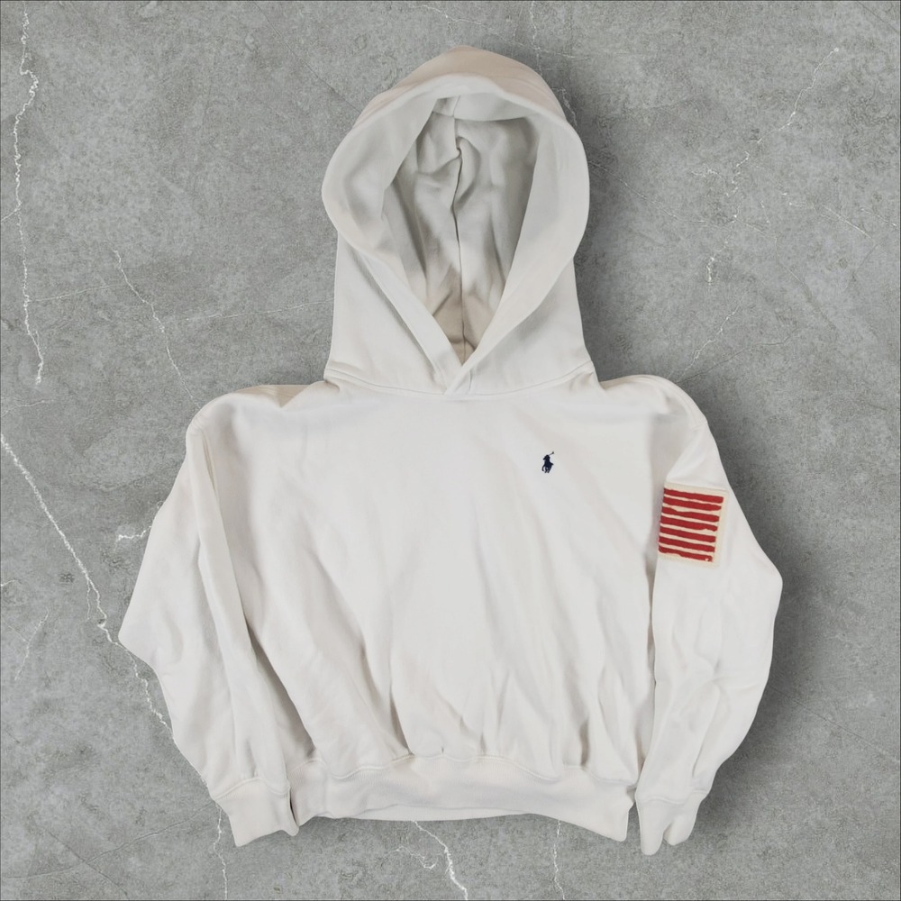 Polo Ralph Lauren Hoodie Kids XL 16 White American Flag Patch Pony Logo B30